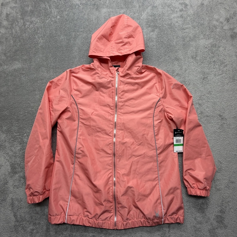 Spyder Jacket Womens L Pink Windbreaker Hooded Pockets